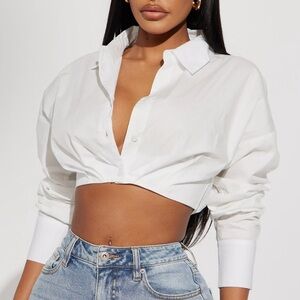 WHITE CROPPED DRESS SHIRT - MEDIUM